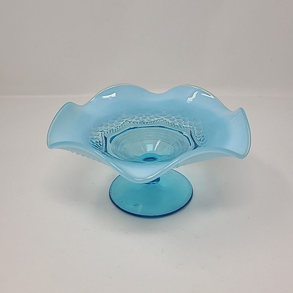 PEARLS AND SCALES Blue Opalescent Compote c 1900 EAPG Jefferson Glass
